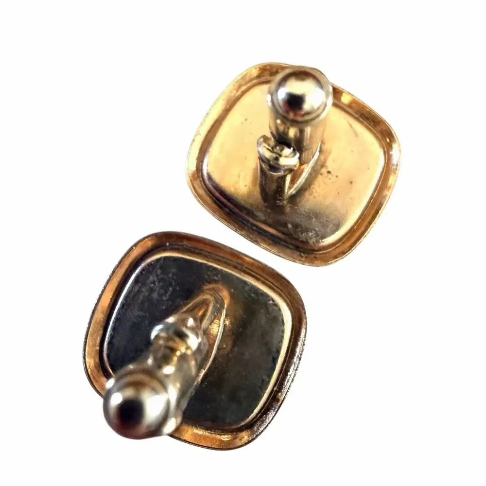Gold Tone Black Enamel Snake Cufflinks Vintage